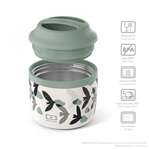 monbento - Insulated Lunch Box MB Element Birds - Leakproof and Insulated Container Keeps Food Hot/Cold for Up to 10 Hours - For Work/School Lunch Packing - BPA Free - Food Grade Safe - Green