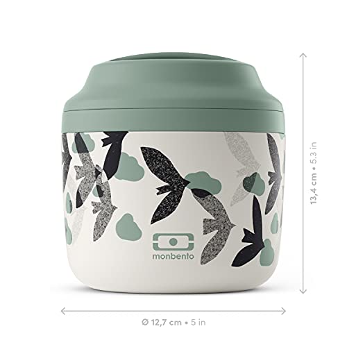 monbento - Insulated Lunch Box MB Element Birds - Leakproof and Insulated Container Keeps Food Hot/Cold for Up to 10 Hours - For Work/School Lunch Packing - BPA Free - Food Grade Safe - Green