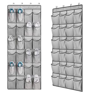 felibeaco 2 pack over the door shoes organizers, behind door shoes hang holder rack with 48 mesh large pockets, clear fabric shoes hanger storage organizer bag for bedroom,pantry,dorm,gray