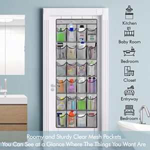 Felibeaco 2 Pack Over The Door Shoes Organizers, Behind Door Shoes Hang Holder Rack with 48 Mesh Large Pockets, Clear Fabric Shoes Hanger Storage Organizer Bag for Bedroom,Pantry,Dorm,Gray