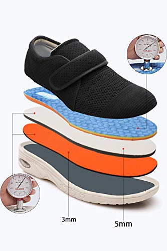 ZUMEIJIA Women's Diabetic Shoes for Women Casual Adjustable Walking Shoes Wide Shoes for Elderly Swollen Feet Non-Slip Air Cushion Bottom Fattening and Widening 9.5 Black