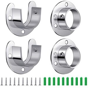 ferraycle closet pole sockets stainless steel closet pole socket supports for round shaped flange rod holder set with screws, 32 mm/ 1.26 inch (4 pieces)
