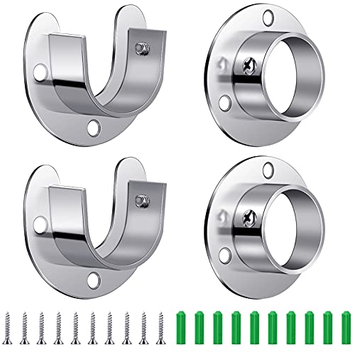 Ferraycle Closet Pole Sockets Stainless Steel Closet Pole Socket Supports for Round Shaped Flange Rod Holder Set with Screws, 32 mm/ 1.26 Inch (4 Pieces)