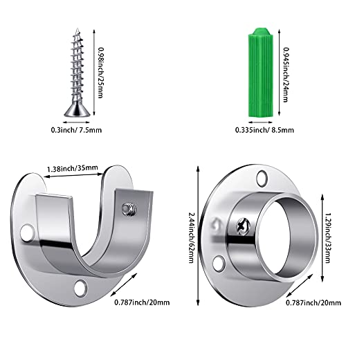 Ferraycle Closet Pole Sockets Stainless Steel Closet Pole Socket Supports for Round Shaped Flange Rod Holder Set with Screws, 32 mm/ 1.26 Inch (4 Pieces)