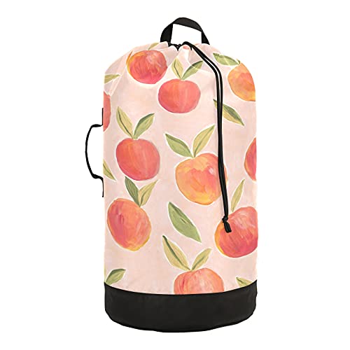 OTVEE Summer Fruit Sweet Peach Laundry Backpack Bag, Large Laundry Bag with Straps for College, Apartment