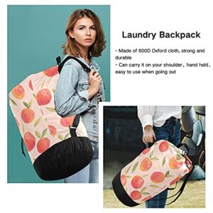 OTVEE Summer Fruit Sweet Peach Laundry Backpack Bag, Large Laundry Bag with Straps for College, Apartment