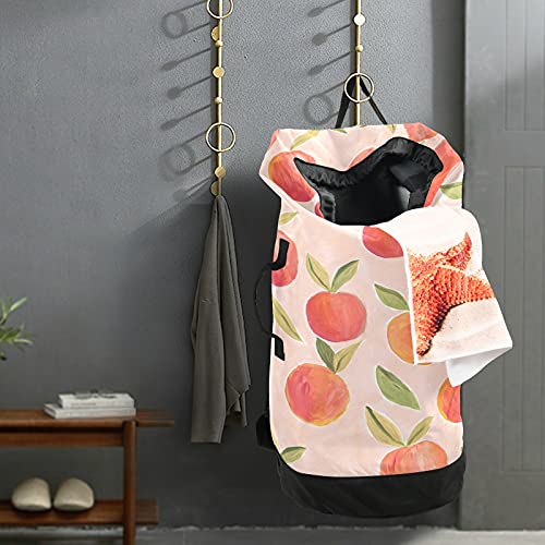 OTVEE Summer Fruit Sweet Peach Laundry Backpack Bag, Large Laundry Bag with Straps for College, Apartment