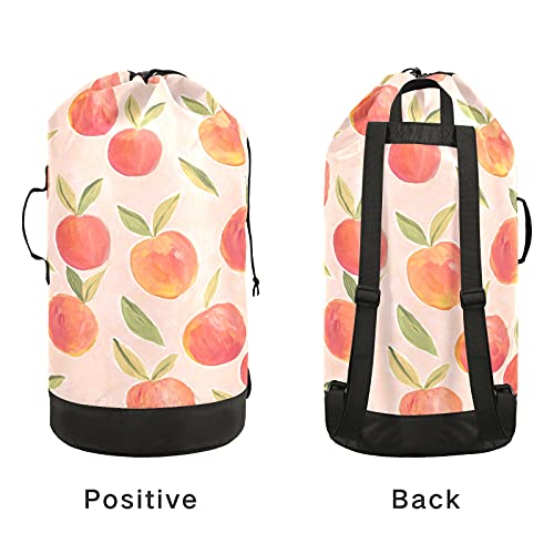 OTVEE Summer Fruit Sweet Peach Laundry Backpack Bag, Large Laundry Bag with Straps for College, Apartment