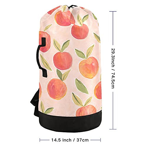 OTVEE Summer Fruit Sweet Peach Laundry Backpack Bag, Large Laundry Bag with Straps for College, Apartment