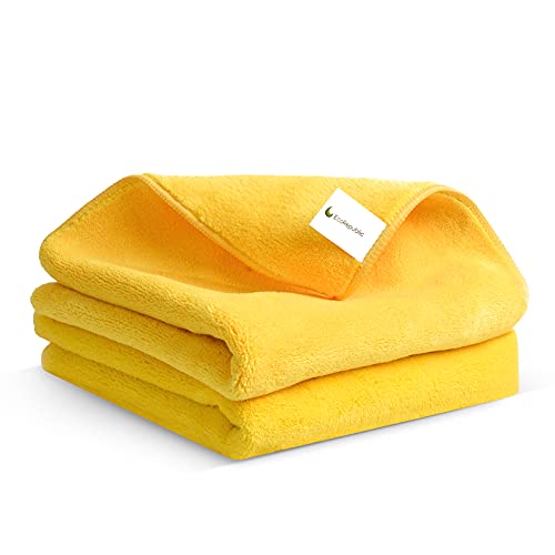 ECOREPUBLIC Extra Thick Microfiber Cleaning Cloth, 2 Pack, 16''x16'', Car Drying Towel for Cars Wash,Glass, Window, Microfiber Towels for Household, Ultra-Soft Plush Yellow