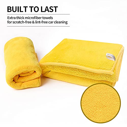 ECOREPUBLIC Extra Thick Microfiber Cleaning Cloth, 2 Pack, 16''x16'', Car Drying Towel for Cars Wash,Glass, Window, Microfiber Towels for Household, Ultra-Soft Plush Yellow