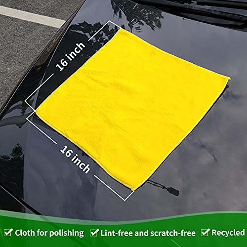 ECOREPUBLIC Extra Thick Microfiber Cleaning Cloth, 2 Pack, 16''x16'', Car Drying Towel for Cars Wash,Glass, Window, Microfiber Towels for Household, Ultra-Soft Plush Yellow