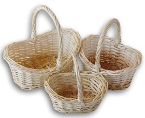 daisy crafts small baskets with handles nesting wicker for wedding, produce, crafts, easter -set of 3 sizes