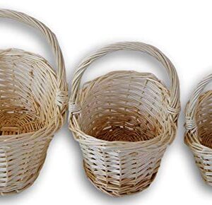 Daisy Crafts Small Baskets with Handles Nesting Wicker for Wedding, Produce, Crafts, Easter -Set of 3 Sizes