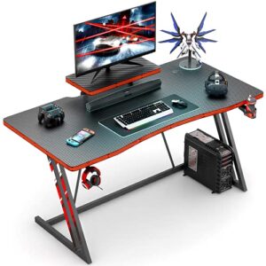 furmax 47 inch gaming desk pc computer table racing style home office desk z shaped carbon fiber desktop gamer workstation with monitor stand cup holder and headphone hook (47 inch)