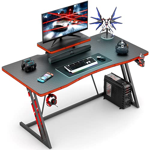 Furmax 47 inch Gaming Desk PC Computer Table Racing Style Home Office Desk Z Shaped Carbon Fiber Desktop Gamer Workstation with Monitor Stand Cup Holder and Headphone Hook (47 inch)