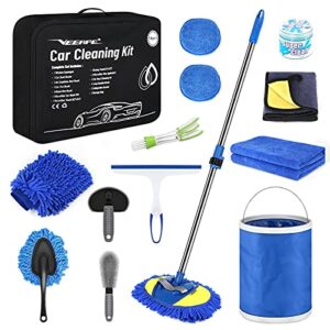 veeape car wash kit 14pcs car detailing kit, car cleaning kit car accessories for women, car wax cleaning supplies interior exterior cleaner - cleaning gel, car wash brush with long handle, bucket