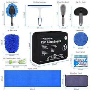 VEEAPE Car Wash Kit 14Pcs Car Detailing Kit, Car Cleaning Kit Car Accessories for Women, Car Wax Cleaning Supplies Interior Exterior Cleaner - Cleaning Gel, Car Wash Brush with Long Handle, Bucket