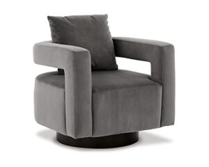 signature design by ashley alcoma swivel accent chair, fabric, gray