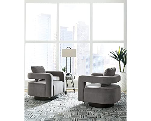 Signature Design by Ashley Alcoma Swivel Accent Chair, Fabric, Gray