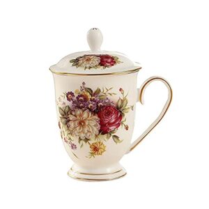 ceramic mug, tea mugs for women，china tea cup with lid, flower tea cup, suitable for making tea, cold drinks, hot drinks, coffee, etc, 10oz (about 300ml)