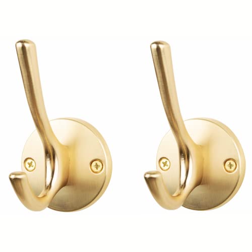 Gold Towel Hook 2 Pcs- Decorative Brass Wall Hook for Robe, Coats, Hat, Large and Small Bathroom Accessories - Single Gold Wall Hook - Gold Coat Hooks Includes Metal Hanging Hardware