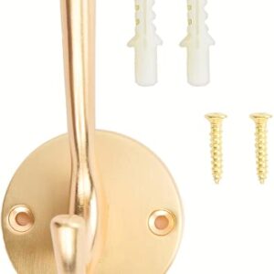 Gold Towel Hook 2 Pcs- Decorative Brass Wall Hook for Robe, Coats, Hat, Large and Small Bathroom Accessories - Single Gold Wall Hook - Gold Coat Hooks Includes Metal Hanging Hardware