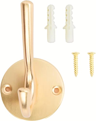 Gold Towel Hook 2 Pcs- Decorative Brass Wall Hook for Robe, Coats, Hat, Large and Small Bathroom Accessories - Single Gold Wall Hook - Gold Coat Hooks Includes Metal Hanging Hardware