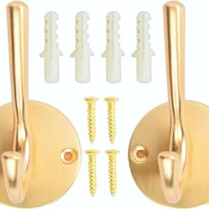 Gold Towel Hook 2 Pcs- Decorative Brass Wall Hook for Robe, Coats, Hat, Large and Small Bathroom Accessories - Single Gold Wall Hook - Gold Coat Hooks Includes Metal Hanging Hardware