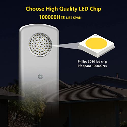 Solar Street Lights Outdoor Waterproof - 80Wh 2500LM Dusk to Dawn Area Lighting, LED Wide Angle Security Lamp with Motion Sensor, Remote Control for Yard, Garden, Parking Lot, Stadium, Barn