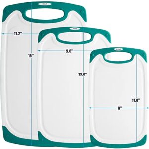 Zulay Kitchen (3-Piece Set) Cutting Boards For Kitchen Dishwasher Safe - Plastic Cutting Board Set - Non Slip Kitchen Cutting Board With Juice Groove - Multiple Sizes (White/Turquoise)