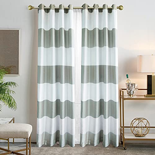 Merryfeel Faux Silk Window Curtain Panels, Grommet Striped Drapes for Bedroom/Living Room, Light Filtering Curtains, 2 Panels, 54 Inch Wide x 84 Inch Long - Light Grey Stripe