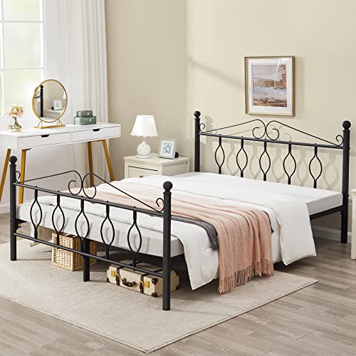 GreenForest Full Size Bed Frame with Headboard Heavy Duty Metal Platform Bed Frame with Underbed Storage No Box Spring Needed Mattress Foundation, Black