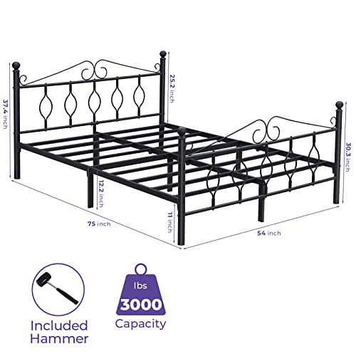 GreenForest Full Size Bed Frame with Headboard Heavy Duty Metal Platform Bed Frame with Underbed Storage No Box Spring Needed Mattress Foundation, Black