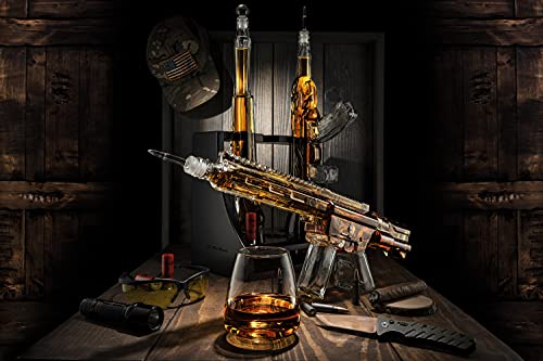 3 Gun Whiskey Decanters Set AR15, AK47, & Rifle Gun Decanter Set 1000ml by The Wine Savant - Veteran Gifts, Home Bar, Gun Lover Gifts, Tik Tok Gun Decanter, Military Gifts