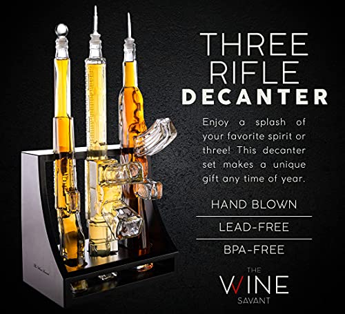 3 Gun Whiskey Decanters Set AR15, AK47, & Rifle Gun Decanter Set 1000ml by The Wine Savant - Veteran Gifts, Home Bar, Gun Lover Gifts, Tik Tok Gun Decanter, Military Gifts