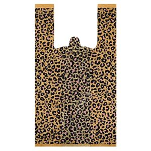 outus 50 pieces leopard print plastic t-shirt bags large leopard double-print treat bags with handles for grocery shopping home using, 5 mil and 19 x 35 x 12 cm