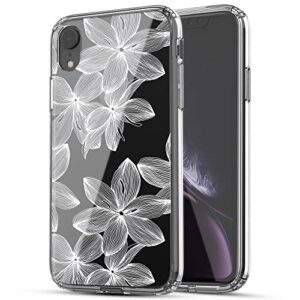 iphone xr case, ranz anti-scratch shockproof series clear hard pc+ tpu bumper protective cover case for iphone xr - white flower