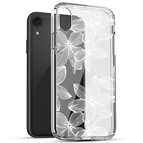 iPhone XR Case, RANZ Anti-Scratch Shockproof Series Clear Hard PC+ TPU Bumper Protective Cover Case for iPhone XR - White Flower