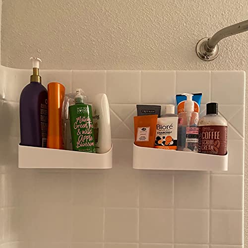 Cedilis 4 Pack Shower Caddy Shelf, Adhesive Bathroom Shower Shelf Organizer, No Drilling Wall Mounted Plastic Shampoo Holder Organizer, Great for Shower Room Bathroom Kitchen, White