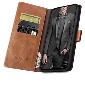 SUANPOT for Samsung Galaxy S21 6.2"(Non S21+) with RFID Blocking Leather Wallet case Credit Card Holder,Flip Folio Book Phone case Shockproof Cover Women Men for Samsung S21 case Wallet Brown