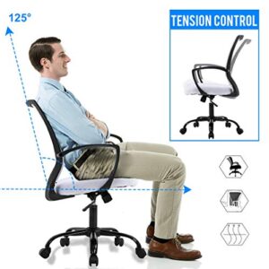 Home Office Chair Ergonomic Desk Chair Mesh Computer Chair with Armrests Comfortable Seat & Back Swivel Rolling Tasking Chair with 360° Quiet Rotating Wheels for Adults, Teens, Kids,White, BHP-GF4