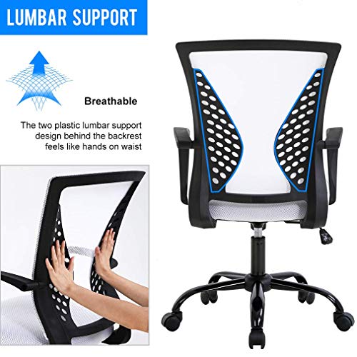 Home Office Chair Ergonomic Desk Chair Mesh Computer Chair with Armrests Comfortable Seat & Back Swivel Rolling Tasking Chair with 360° Quiet Rotating Wheels for Adults, Teens, Kids,White, BHP-GF4