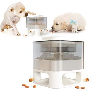 Pet Instant Non-Electric Automatic Dog Fun Food Catapult Dispenser, Square Transparent Visible Granary Slow Feeder for Pets, with Anti-Slip Rubber Pad for Cats Dogs Toys White