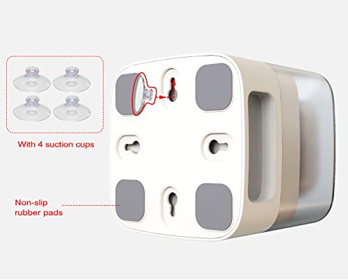 Pet Instant Non-Electric Automatic Dog Fun Food Catapult Dispenser, Square Transparent Visible Granary Slow Feeder for Pets, with Anti-Slip Rubber Pad for Cats Dogs Toys White