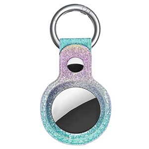 j.west case compatible with airtag key finder phone finder, shiny sparkly glitter soft pu leather gradient purple blue design anti-scratch protective skin cover for women girls with keychain