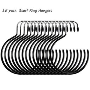 Cedilis 15 Pack Scarf Ring Hangers, Non-Snag Belt Hanger for Closet, Non-Slip Closet Organizer Accessory Holders for Ties Scarves Belts Tank Tops Pashminas, Black