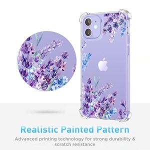 XEEUE Flower Pattern Designed for iPhone 12/12 Pro Case[with Screen Protector], Floral Clear Women Phone Case Shockproof Protective Soft TPU Bumper Cover 6.1 Inch 2020 (Lavender/Purple)