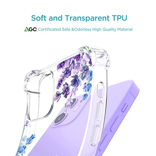 XEEUE Flower Pattern Designed for iPhone 12/12 Pro Case[with Screen Protector], Floral Clear Women Phone Case Shockproof Protective Soft TPU Bumper Cover 6.1 Inch 2020 (Lavender/Purple)