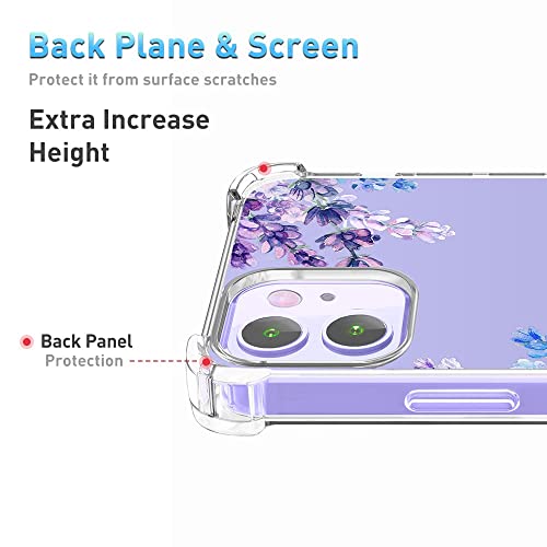 XEEUE Flower Pattern Designed for iPhone 12/12 Pro Case[with Screen Protector], Floral Clear Women Phone Case Shockproof Protective Soft TPU Bumper Cover 6.1 Inch 2020 (Lavender/Purple)